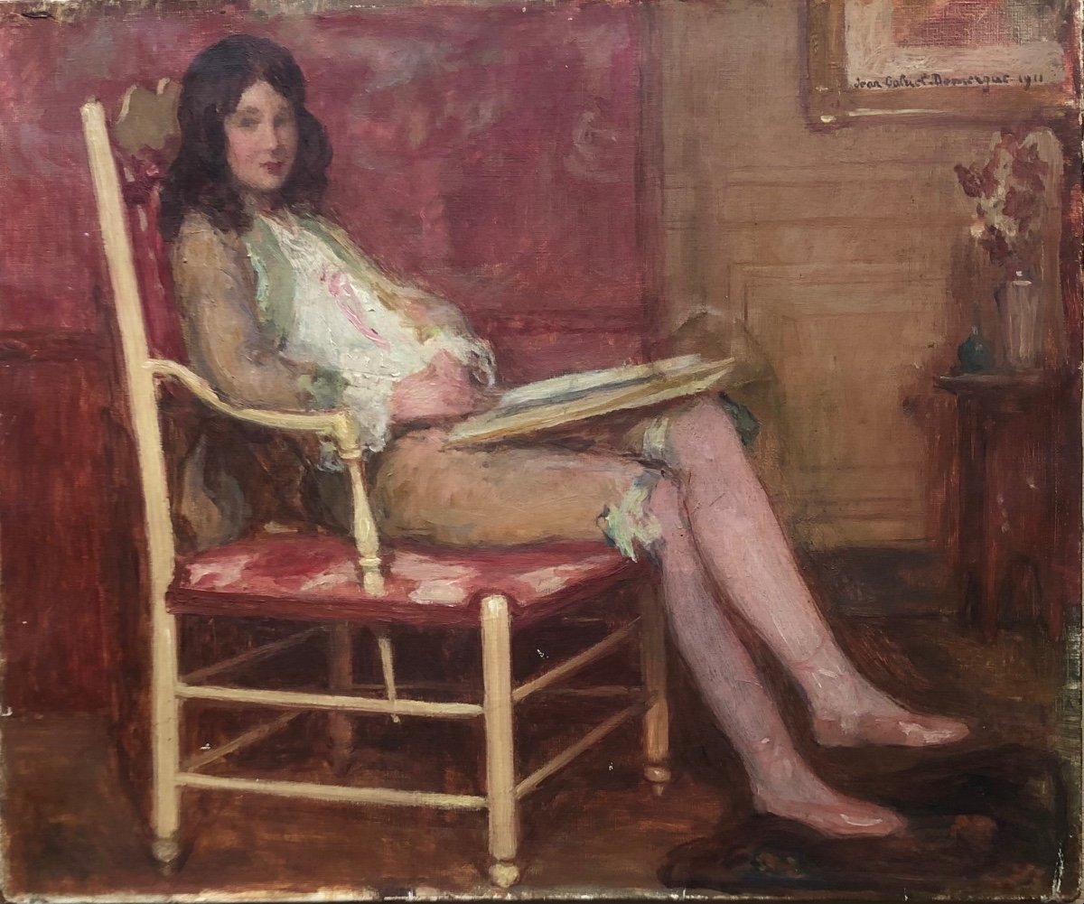 Huile sur toile de Jean-Gabriel Domergue ( 1889-1962 ) portrait daté 1911