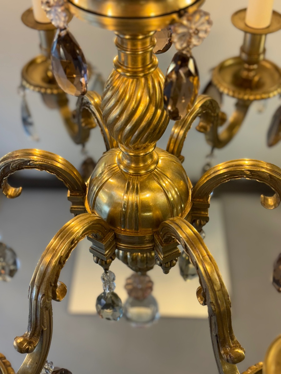 Bronze And Crystal Chandelier France Circa 1940-50-photo-3