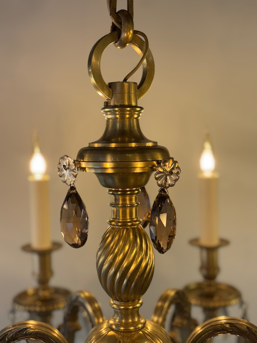 Bronze And Crystal Chandelier France Circa 1940-50-photo-4