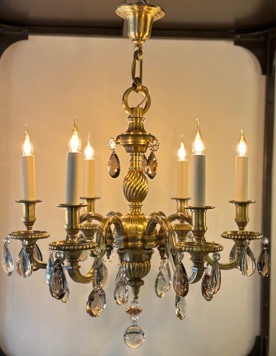 Bronze And Crystal Chandelier France Circa 1940-50