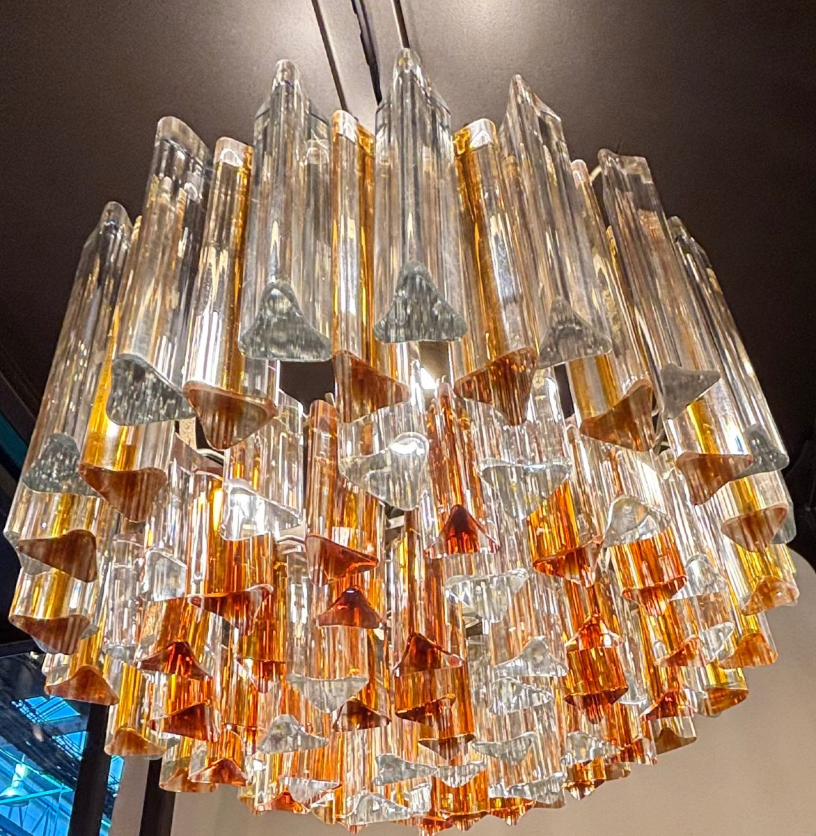 Lustre à trièdres en verre de Murano circa 1970-photo-1