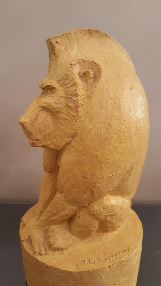 Sculpture de Robert Leroy Wattiaux "macaque à Crête"-photo-2