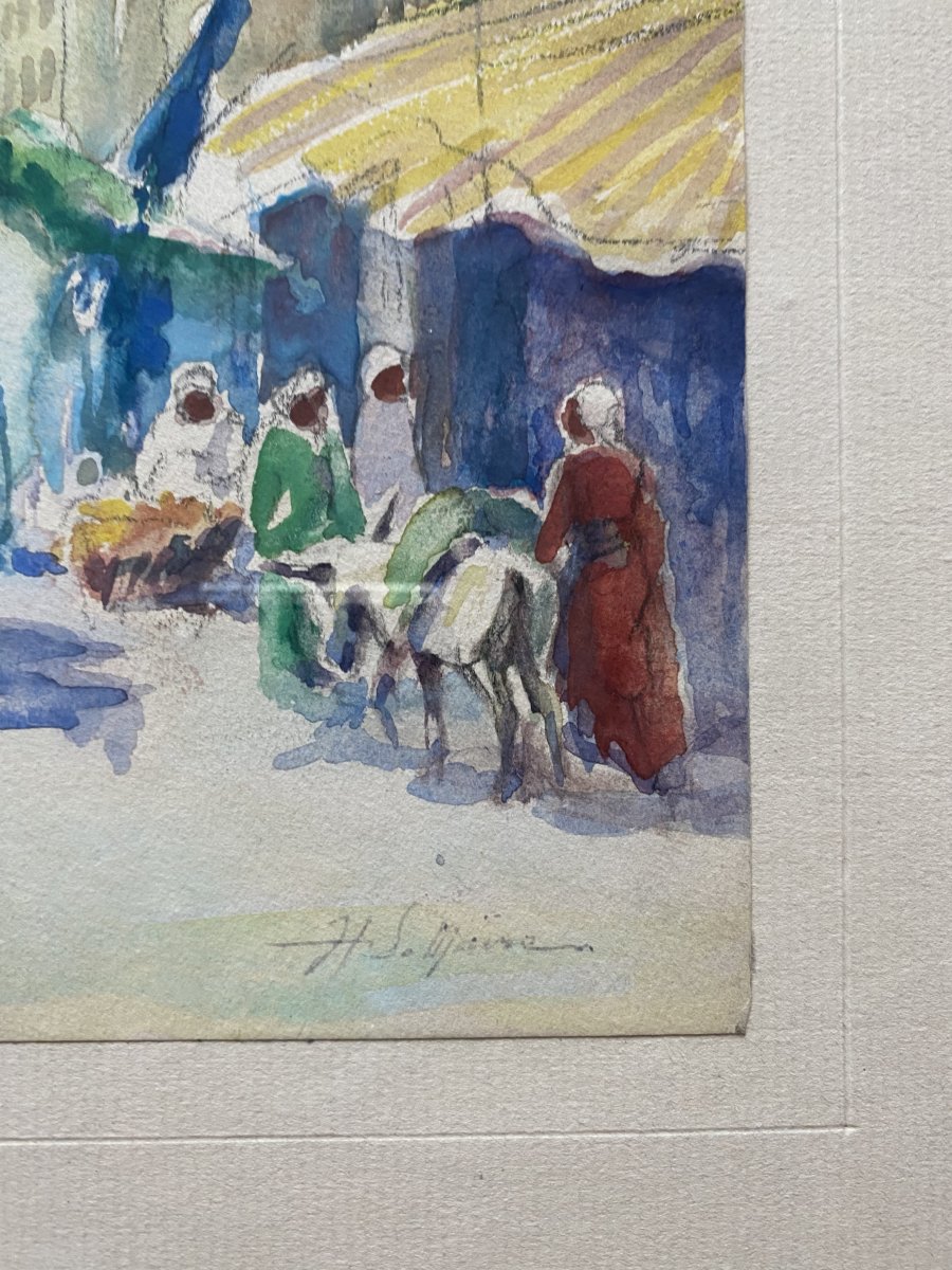 Paire d'aquarelles orientalistes "Le Caire 1950"-photo-4