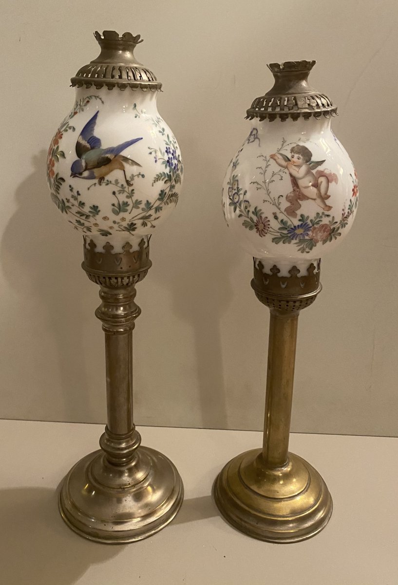 Two Small Lamps With Opaline Globes