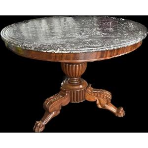 Louis Philippe Mahogany Pedestal Table With Marble Top