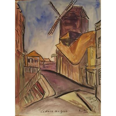 Aquarelle " Moulin de la galette " Dubuc