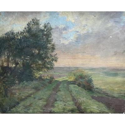 Huile sur toile "Chemin campagnard" Ravier?