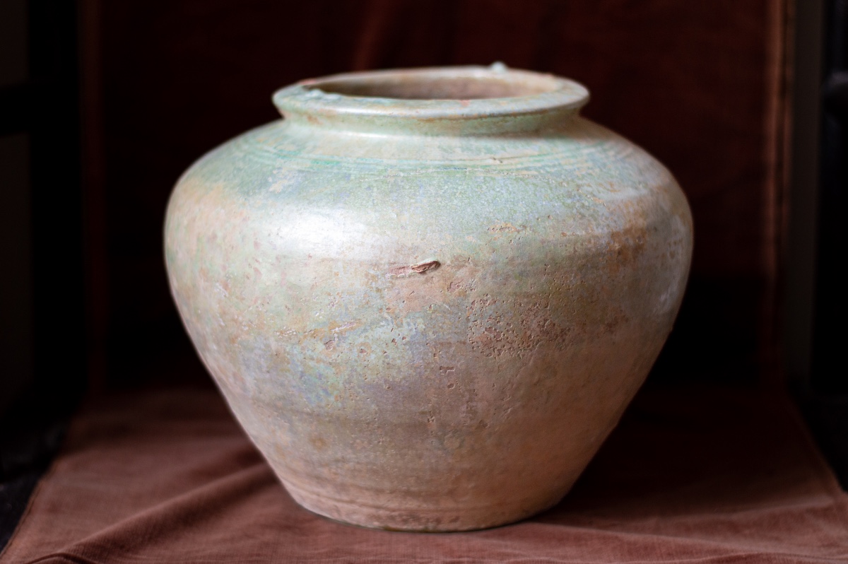 Jarre En Terre Cuite à Glaçure Vert Argenté Dynastie De Han (206 Bc-220 Ad), Chine