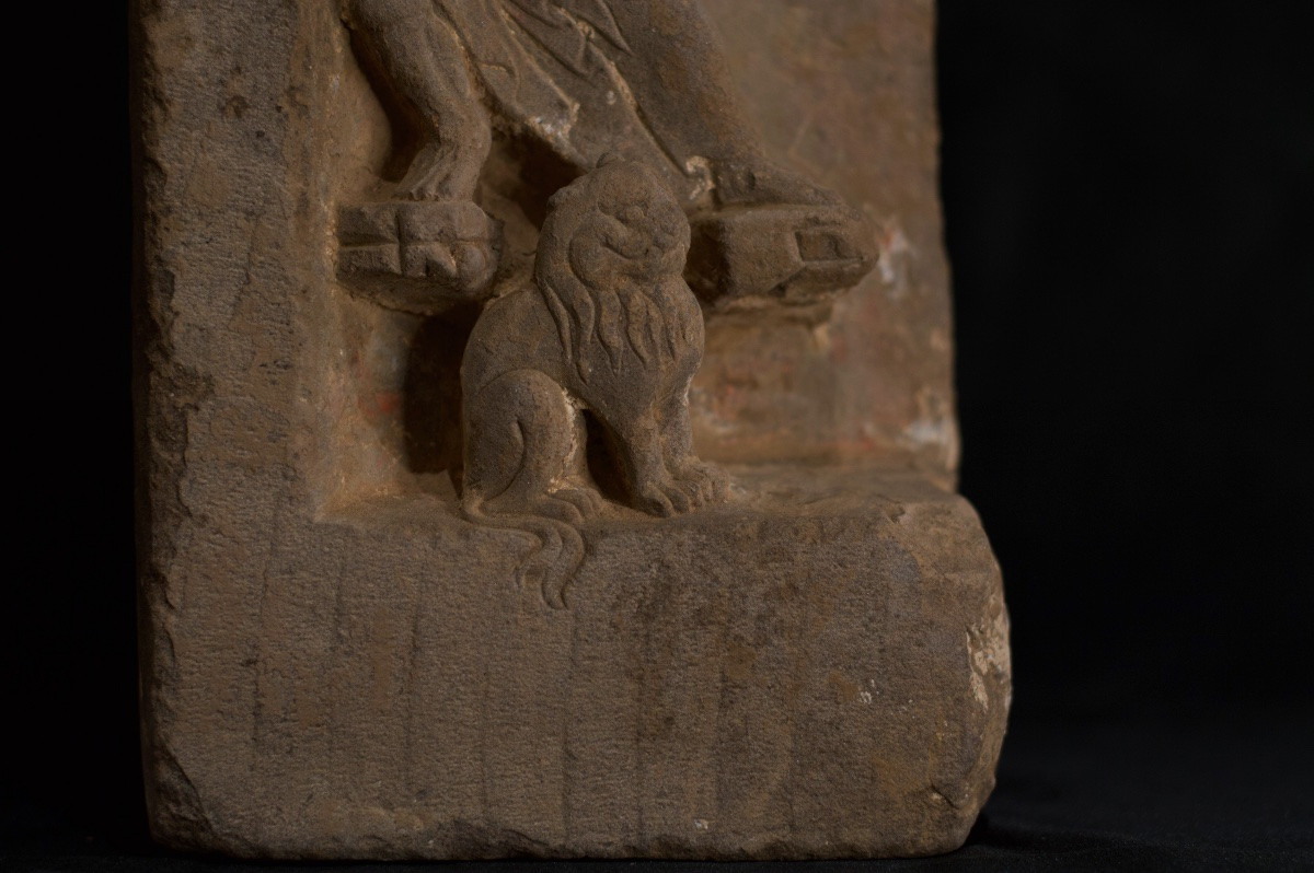 Fragment Of Buddhist Steele With Relief Of A Guardian And A Lion, Northern Wei (386-534)-photo-4