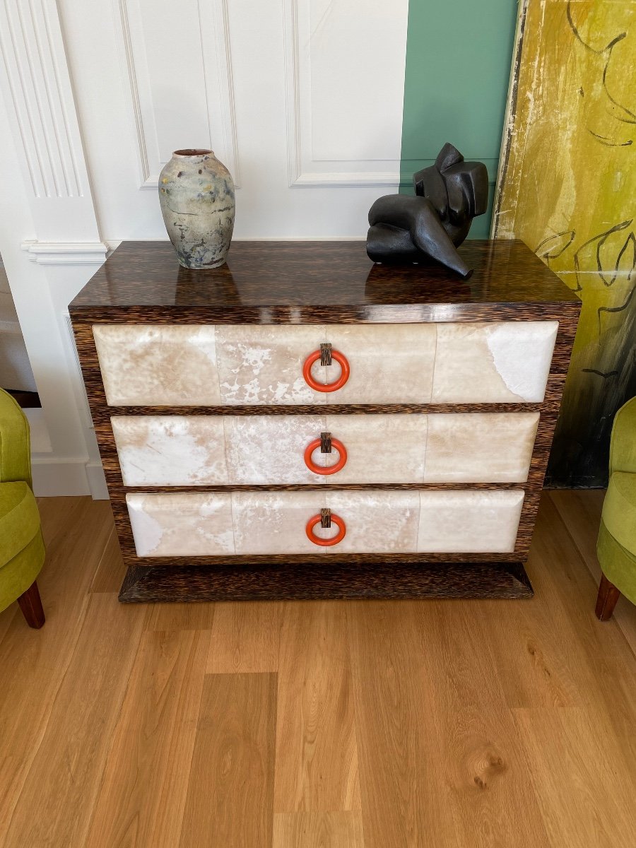 Jean Pascaud (1903 / 1996) Commode In Palm Veneer And Parchment Circa 1930-photo-2