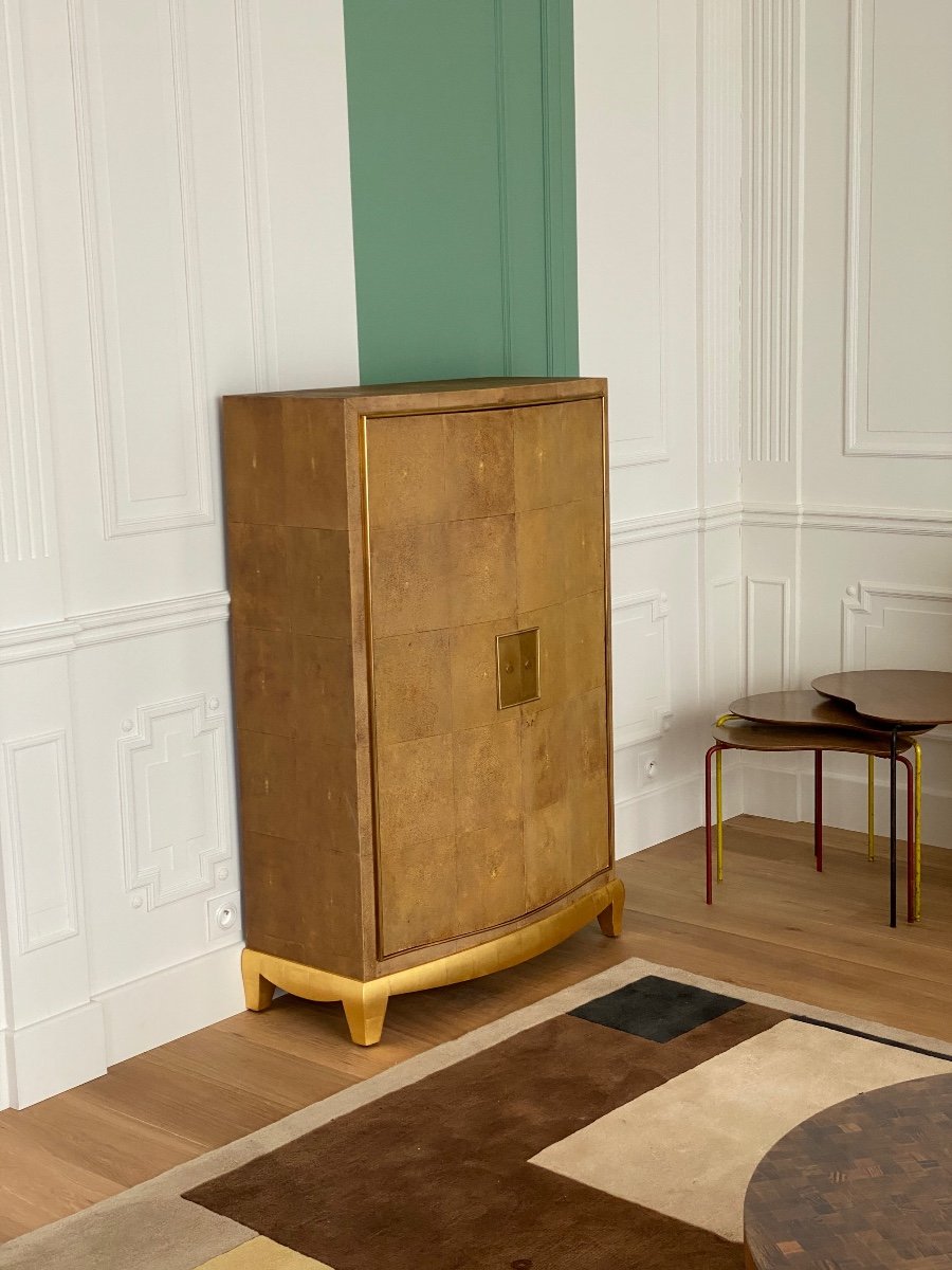 Jacques Adnet (attributed To) Rare Cabinet Forming Bar Originally Sheathed In Shagreen.-photo-5