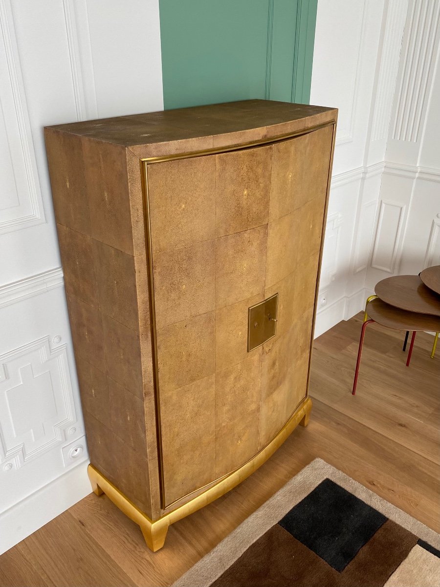 Jacques Adnet (attributed To) Rare Cabinet Forming Bar Originally Sheathed In Shagreen.