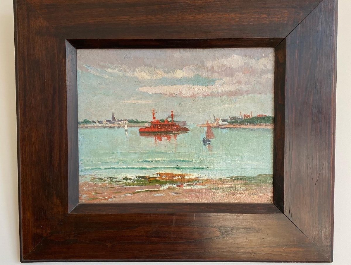 Ernest Corroller (1822 - 1895 ) Huile Sur Toile Marine Alentours De Lorient-photo-2