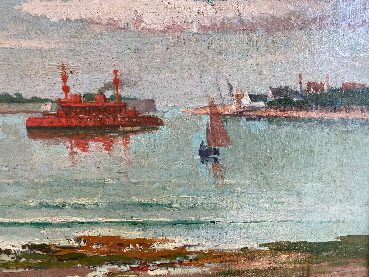 Ernest Corroller (1822 - 1895 ) Huile Sur Toile Marine Alentours De Lorient-photo-3