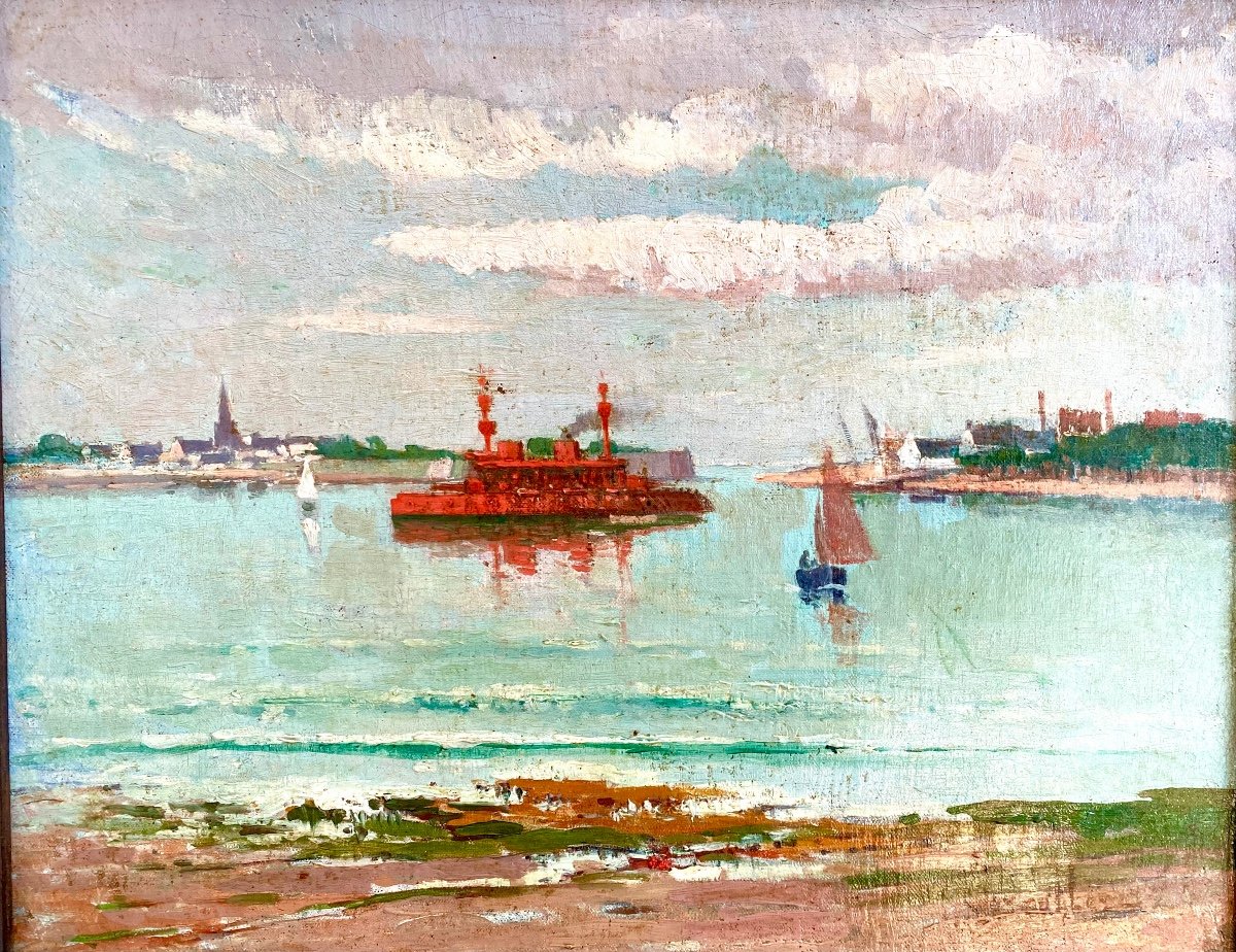 Ernest Corroller (1822 - 1895 ) Huile Sur Toile Marine Alentours De Lorient