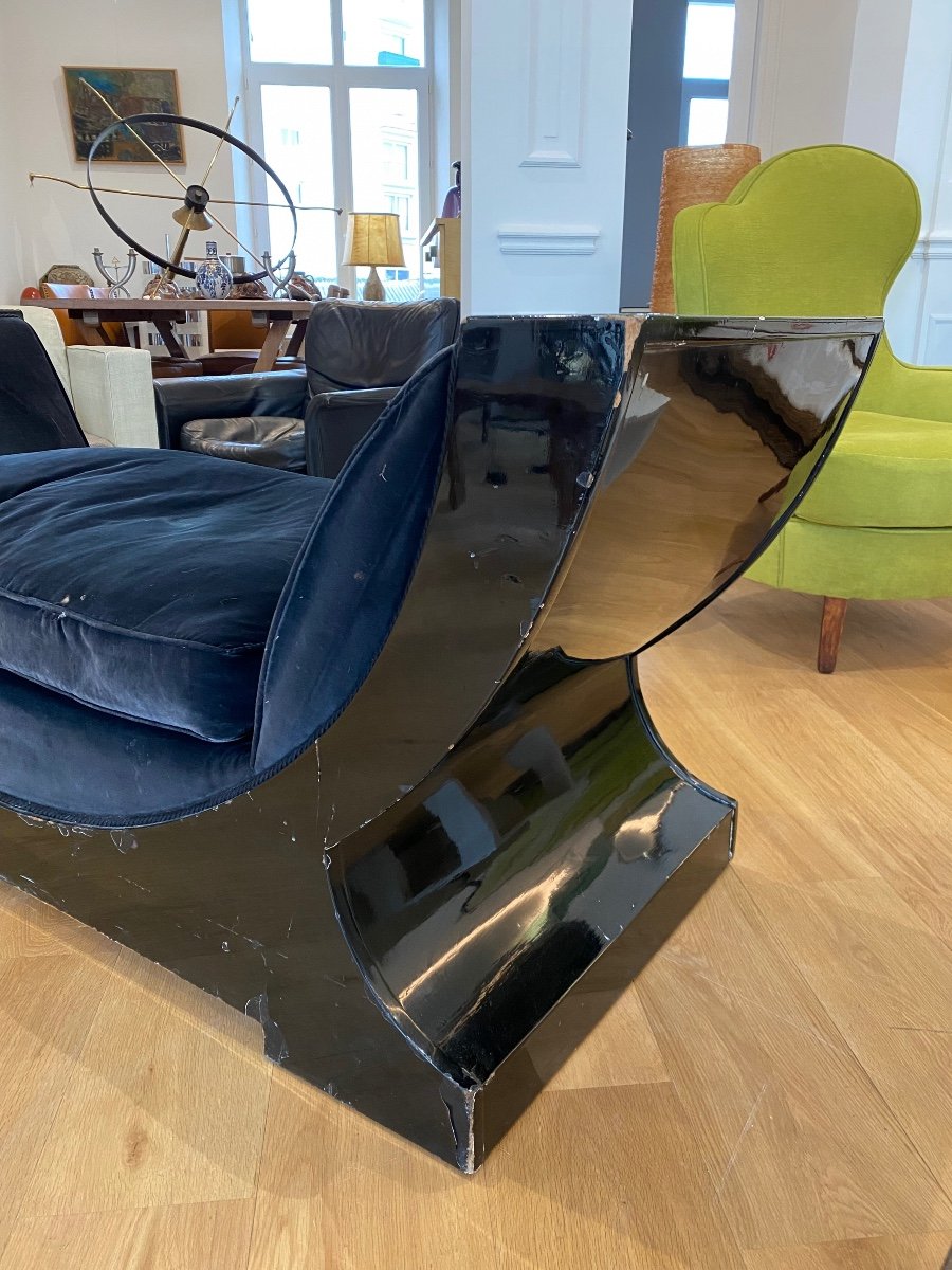 Art Deco Period Curule Bench In Black Lacquered Wood, Provenance Madame Vivienne Woolley-hart-photo-3