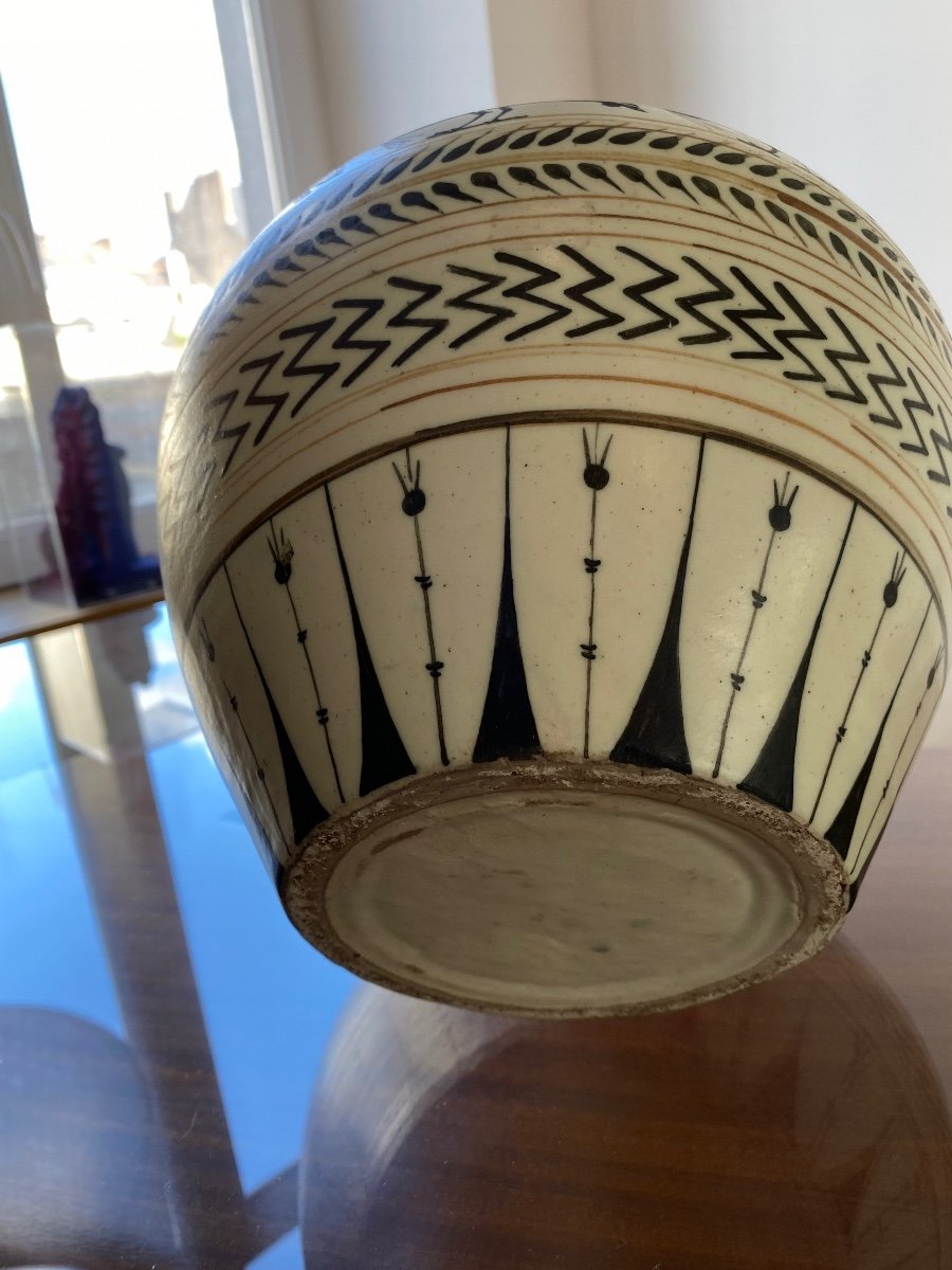 Ceramic Vase With Egyptian Decor Around 1930-photo-2