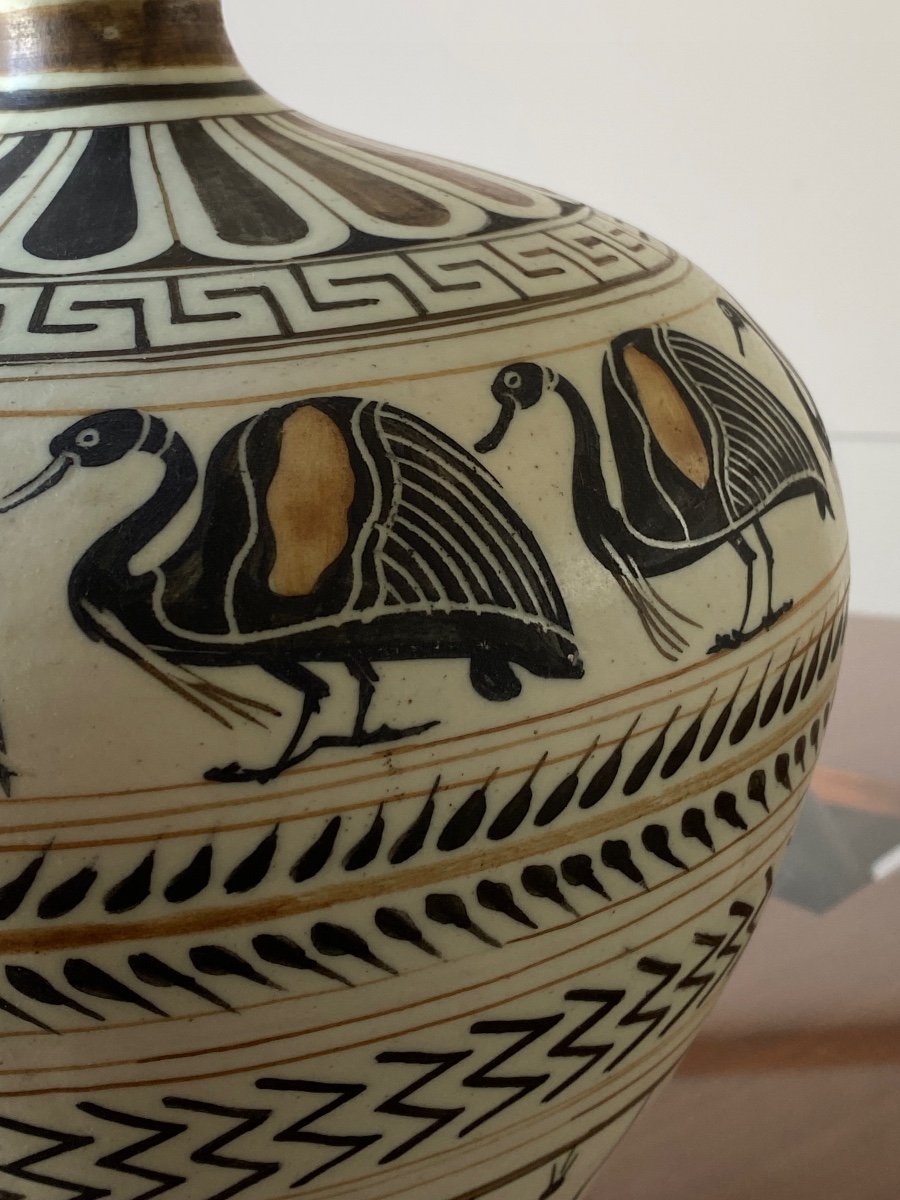 Ceramic Vase With Egyptian Decor Around 1930-photo-1