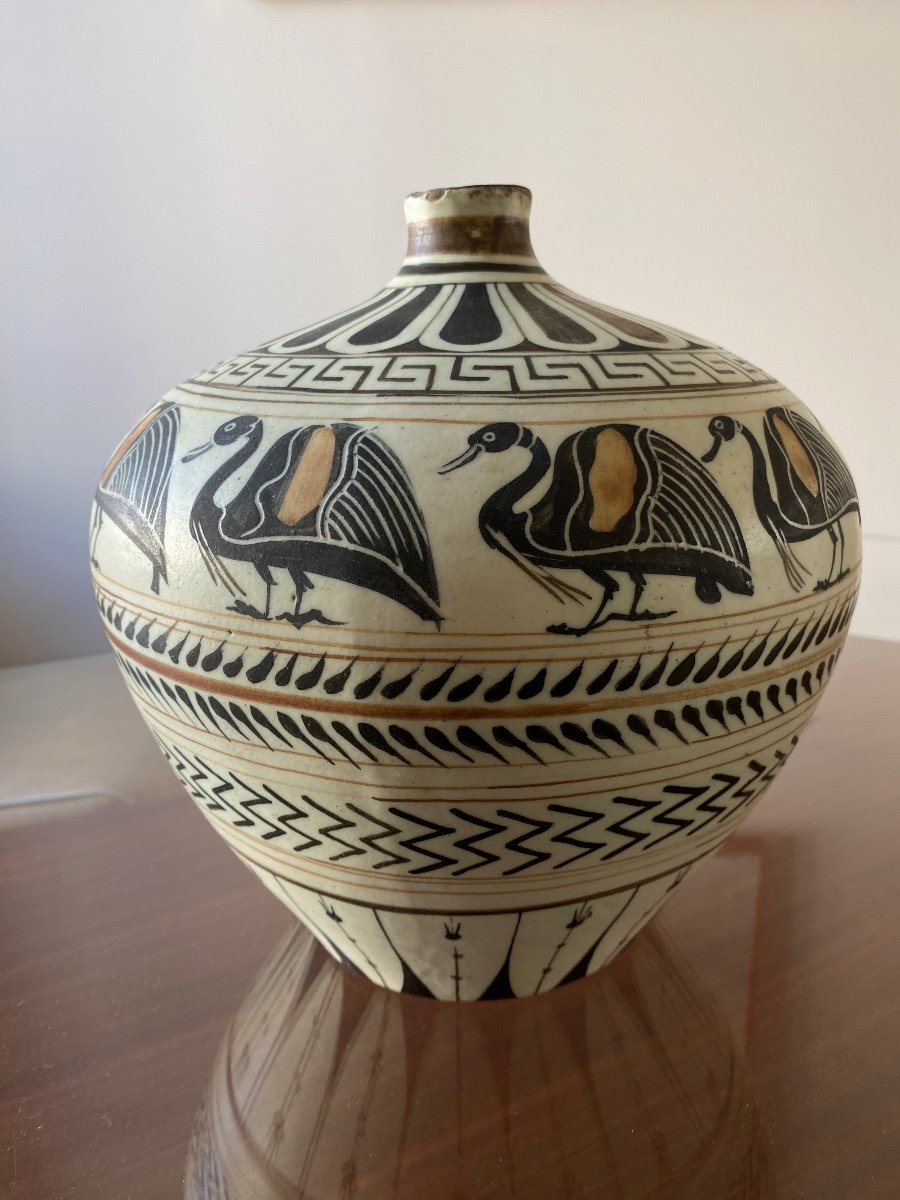 Ceramic Vase With Egyptian Decor Around 1930-photo-2