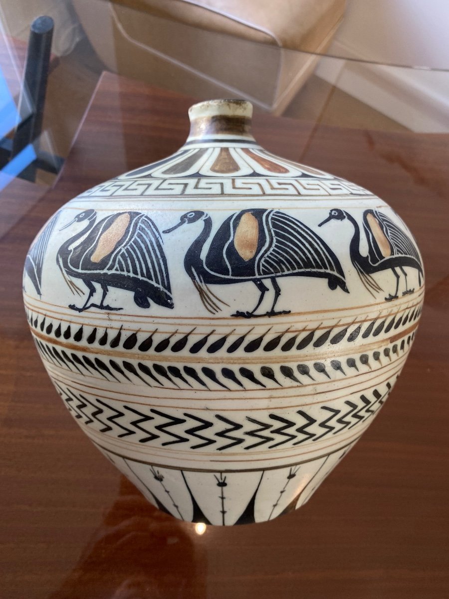 Ceramic Vase With Egyptian Decor Around 1930