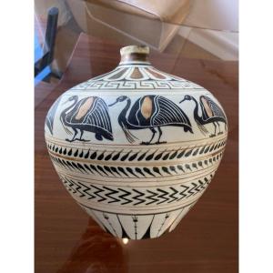 Ceramic Vase With Egyptian Decor Around 1930