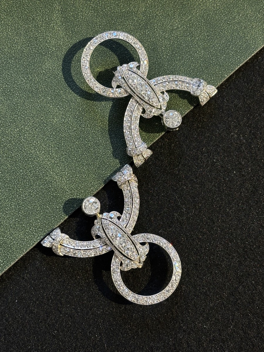 Pair Of Platinum And White Gold Brooches Set With Diamonds, 1920s-photo-1