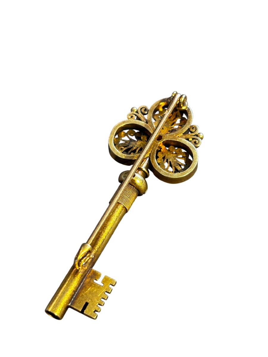 Broche Et Pendentif Clé En Or Et Diamants, Fin XIXème-photo-2