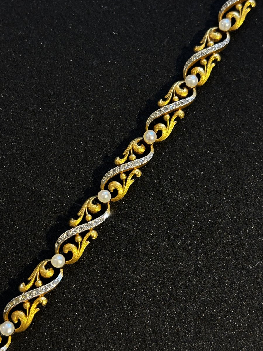 Bracelet En Or, Perles Fines Et Diamants-photo-2
