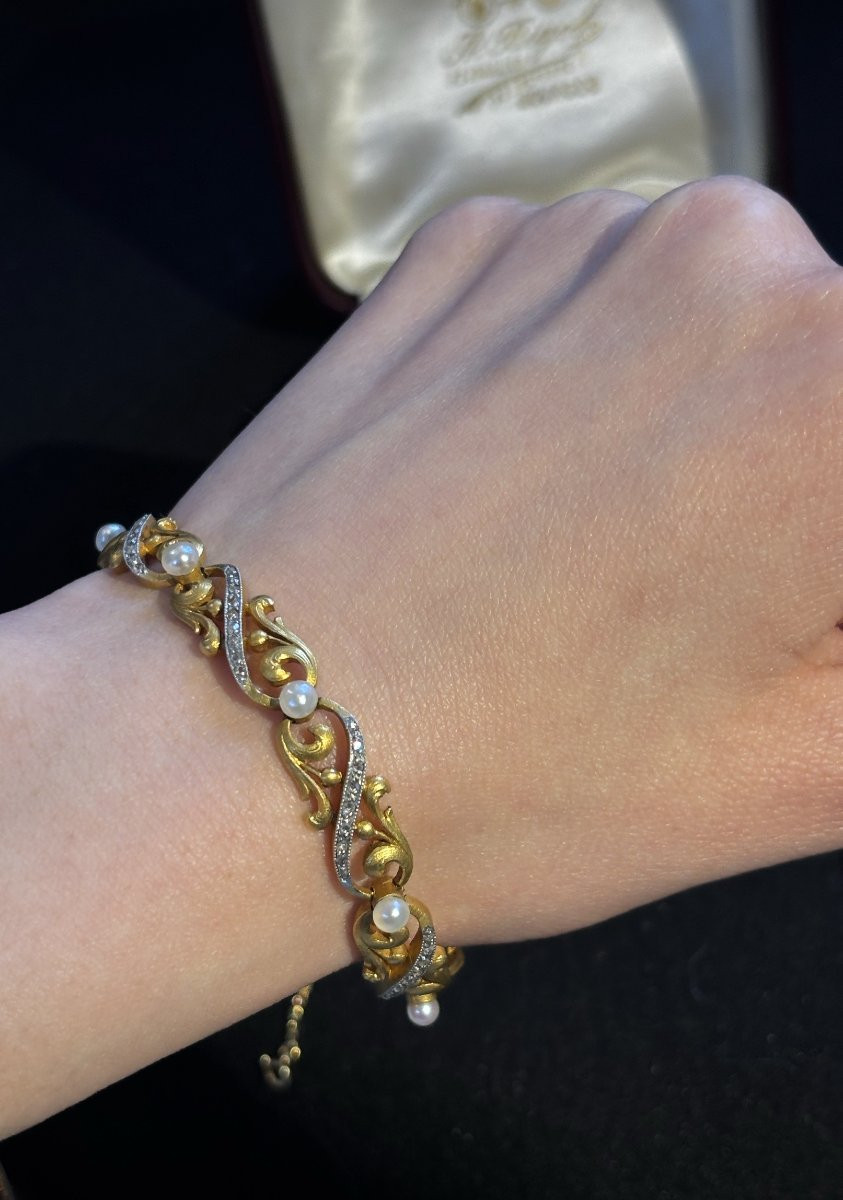 Bracelet En Or, Perles Fines Et Diamants-photo-3