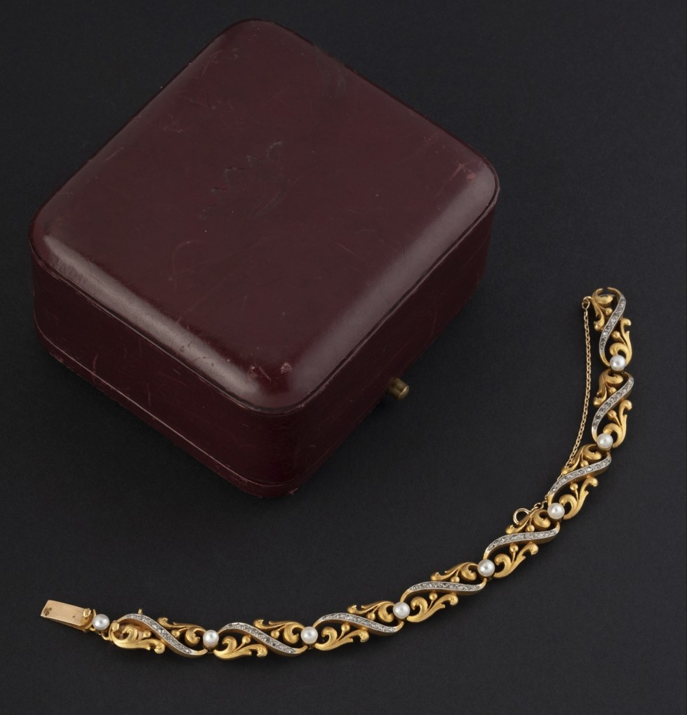Bracelet In Gold, Fine Pearls And Diamonds, Late 19th Century-photo-2