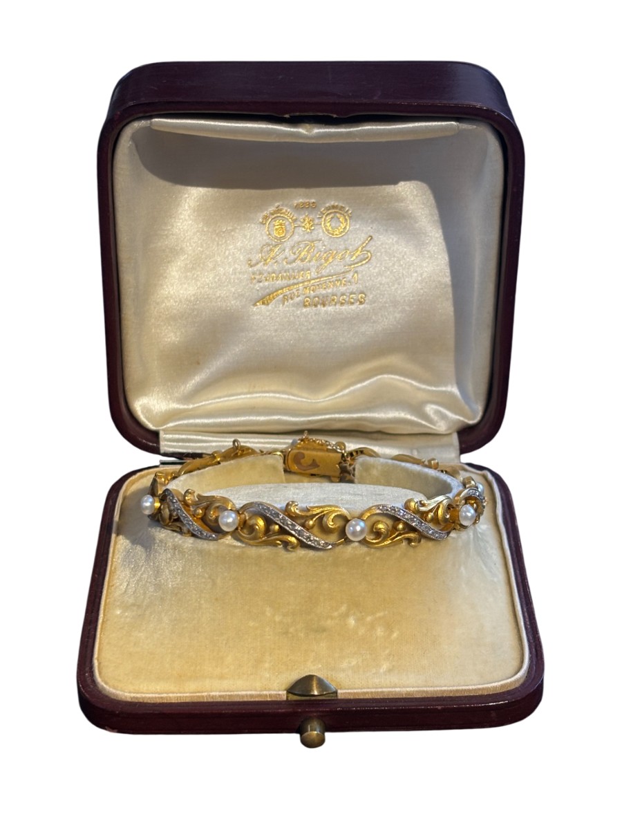 Bracelet En Or, Perles Fines Et Diamants
