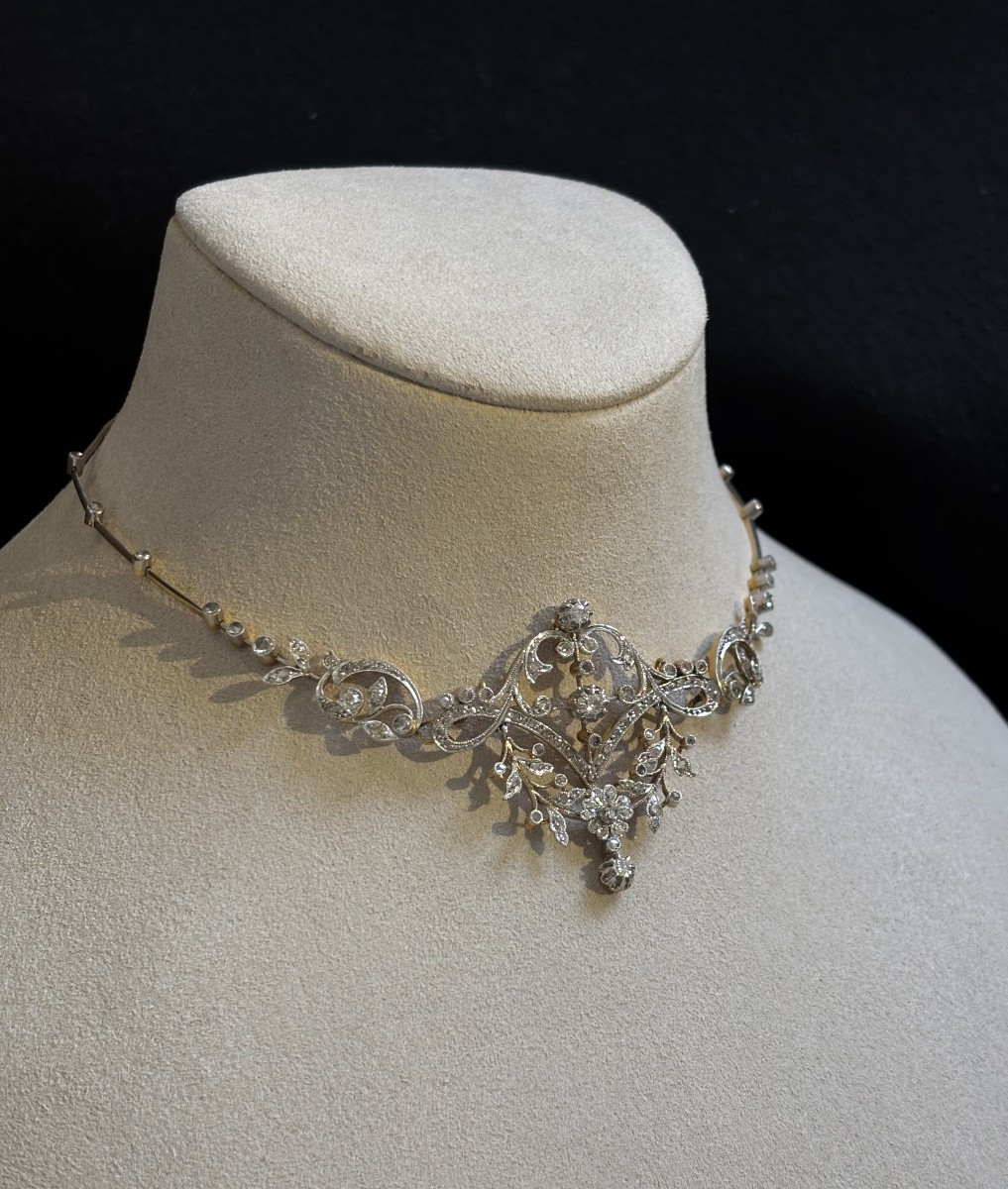 Collier Guirlandes En Or, Platine Et Diamants, Vers 1900-photo-2