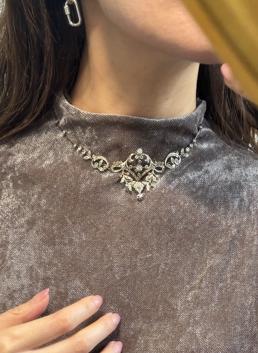 Gold, Platinum And Diamond Garland Necklace, Circa 1900-photo-3
