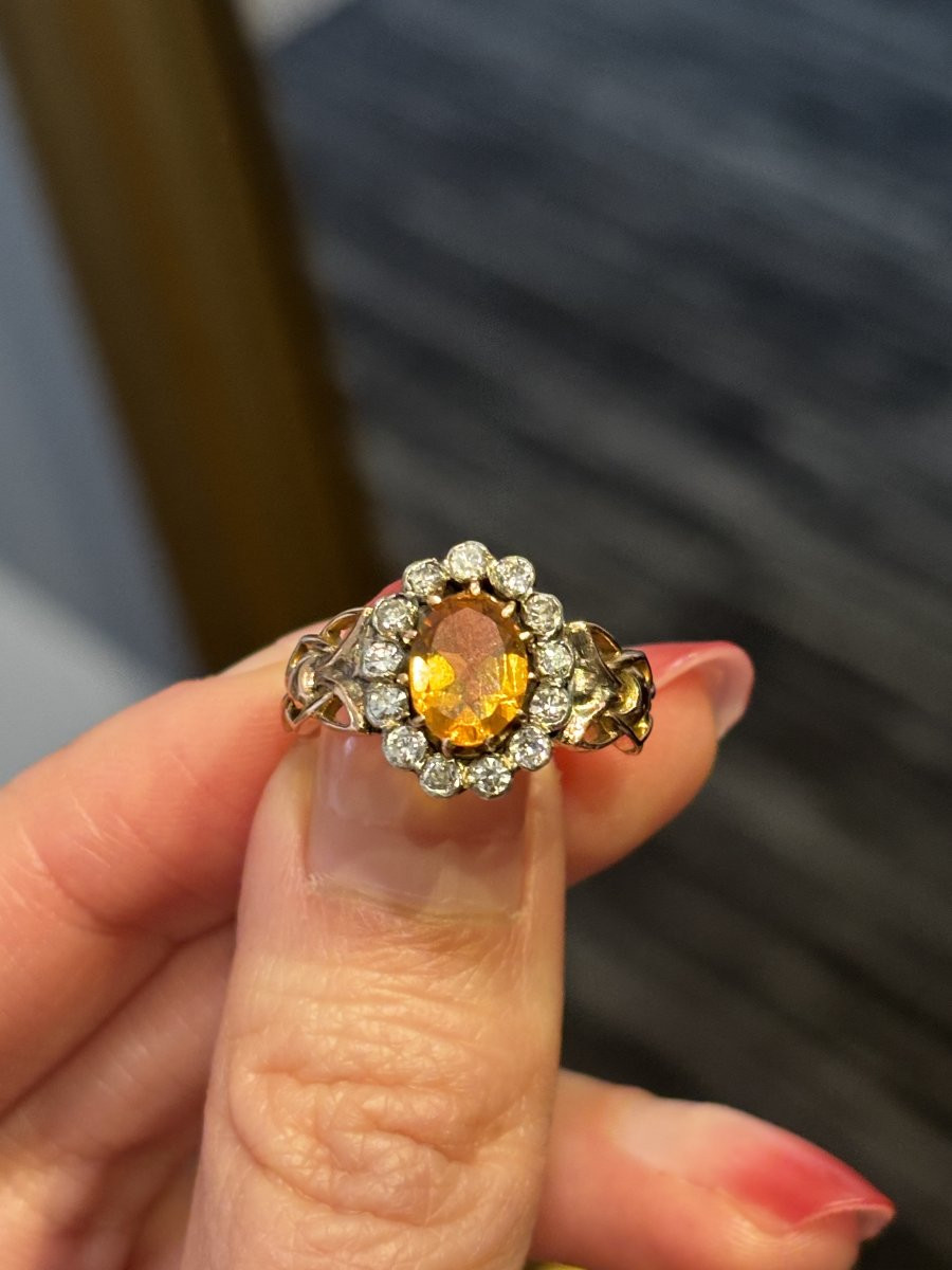 Bague en or rose, citrine et diamants-photo-3