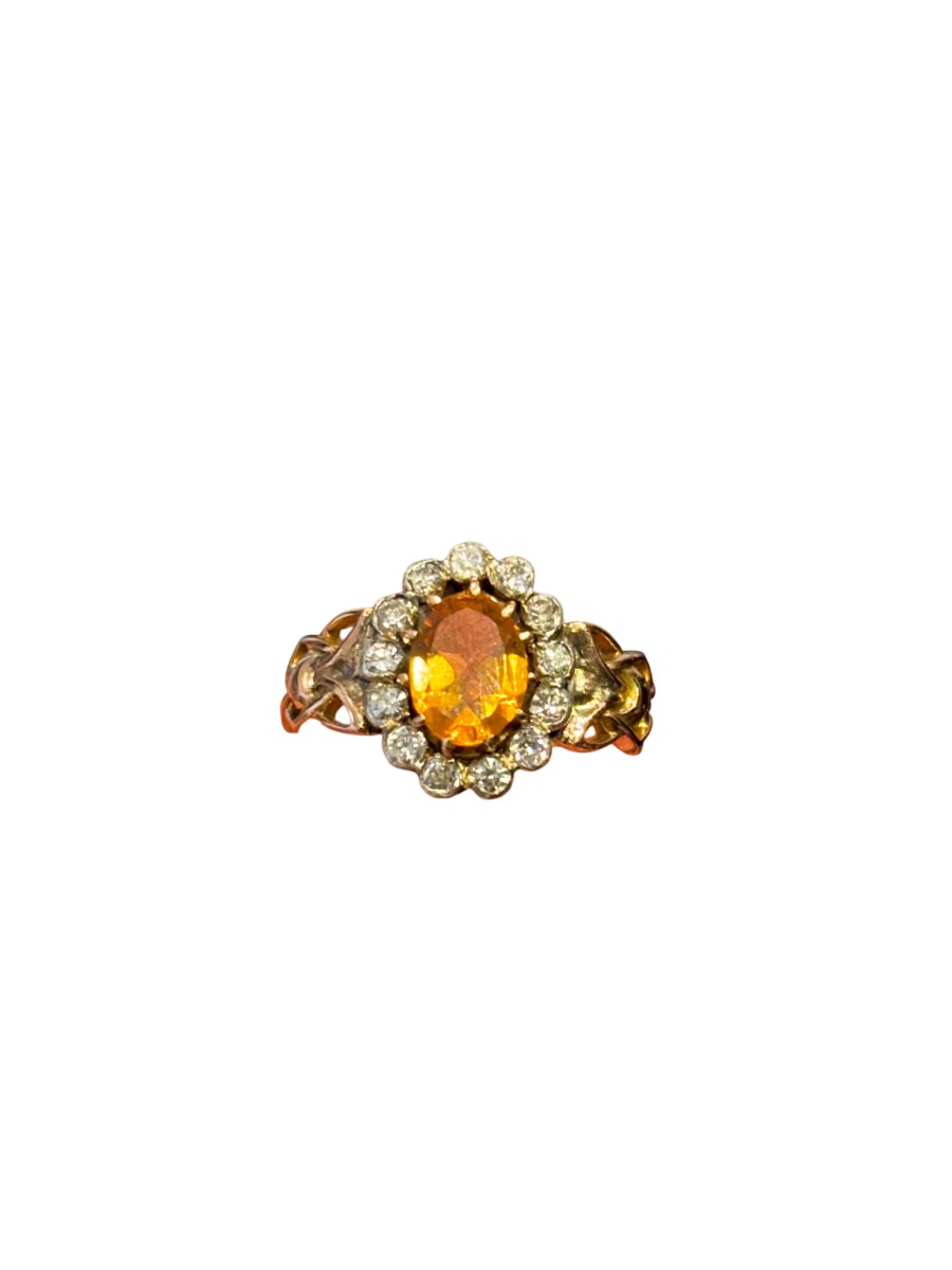 Bague en or rose, citrine et diamants