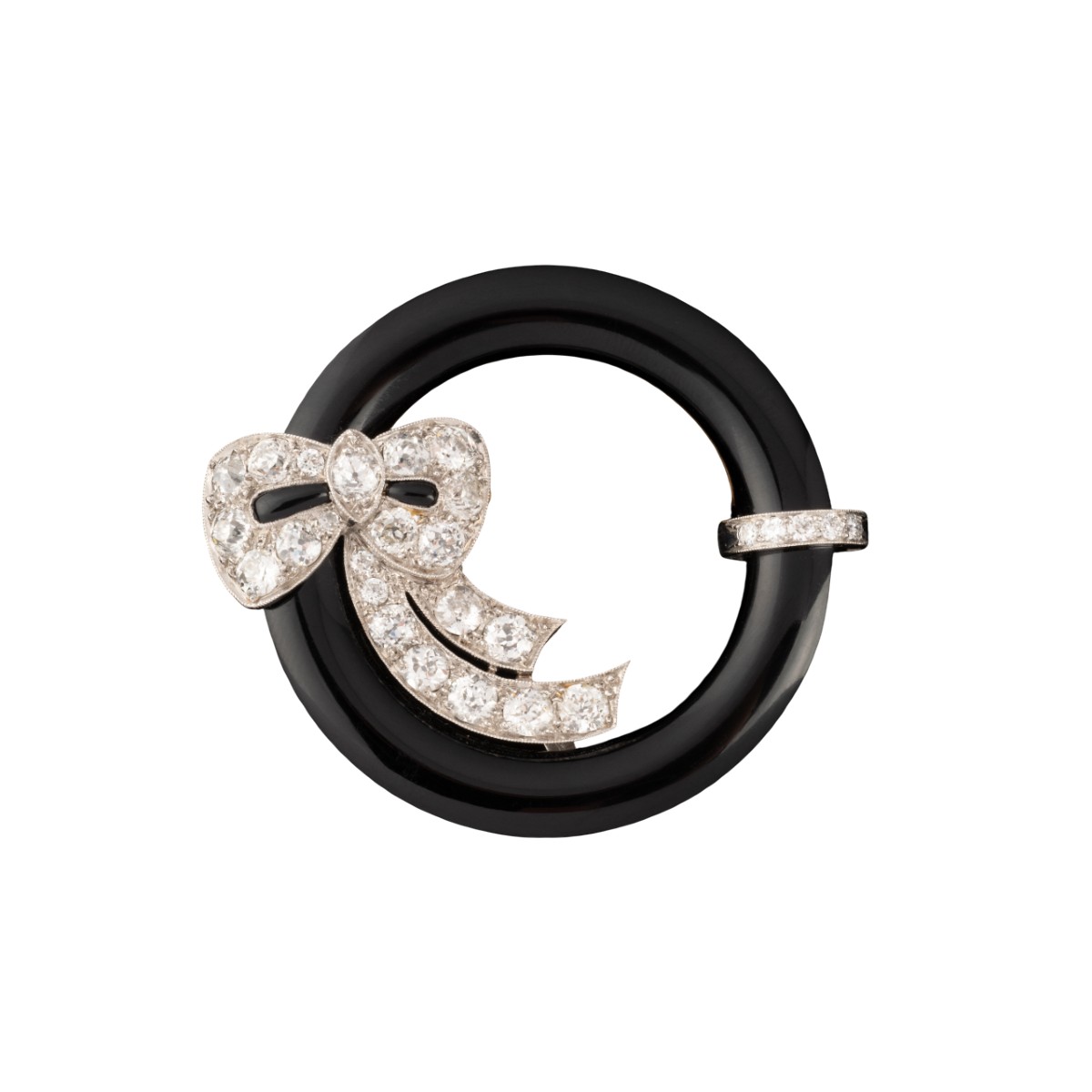 Platinum, Black Onyx And Diamond Brooch Circa 1920