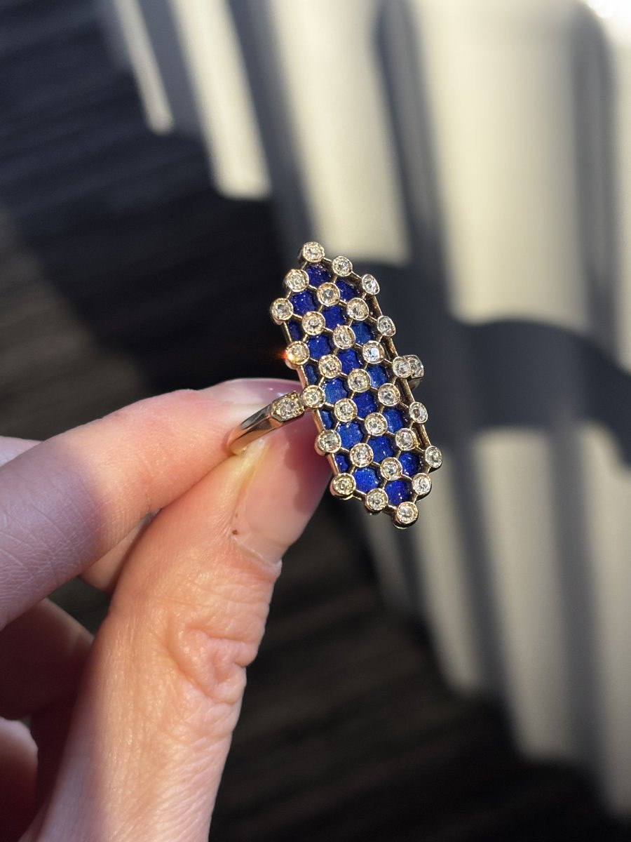 Bague en or, émail et diamants vers 1880-photo-1