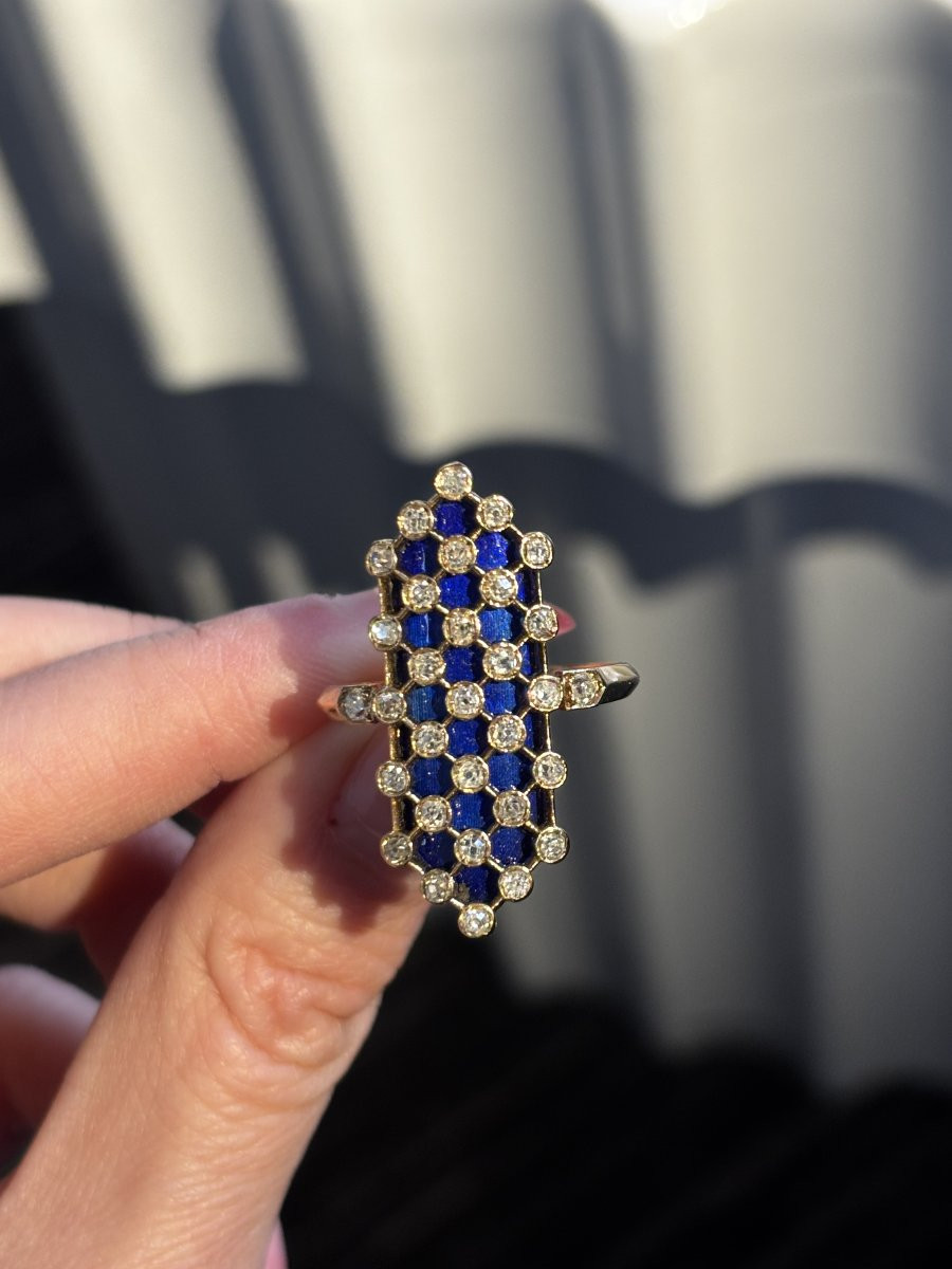 Bague en or, émail et diamants vers 1880-photo-2