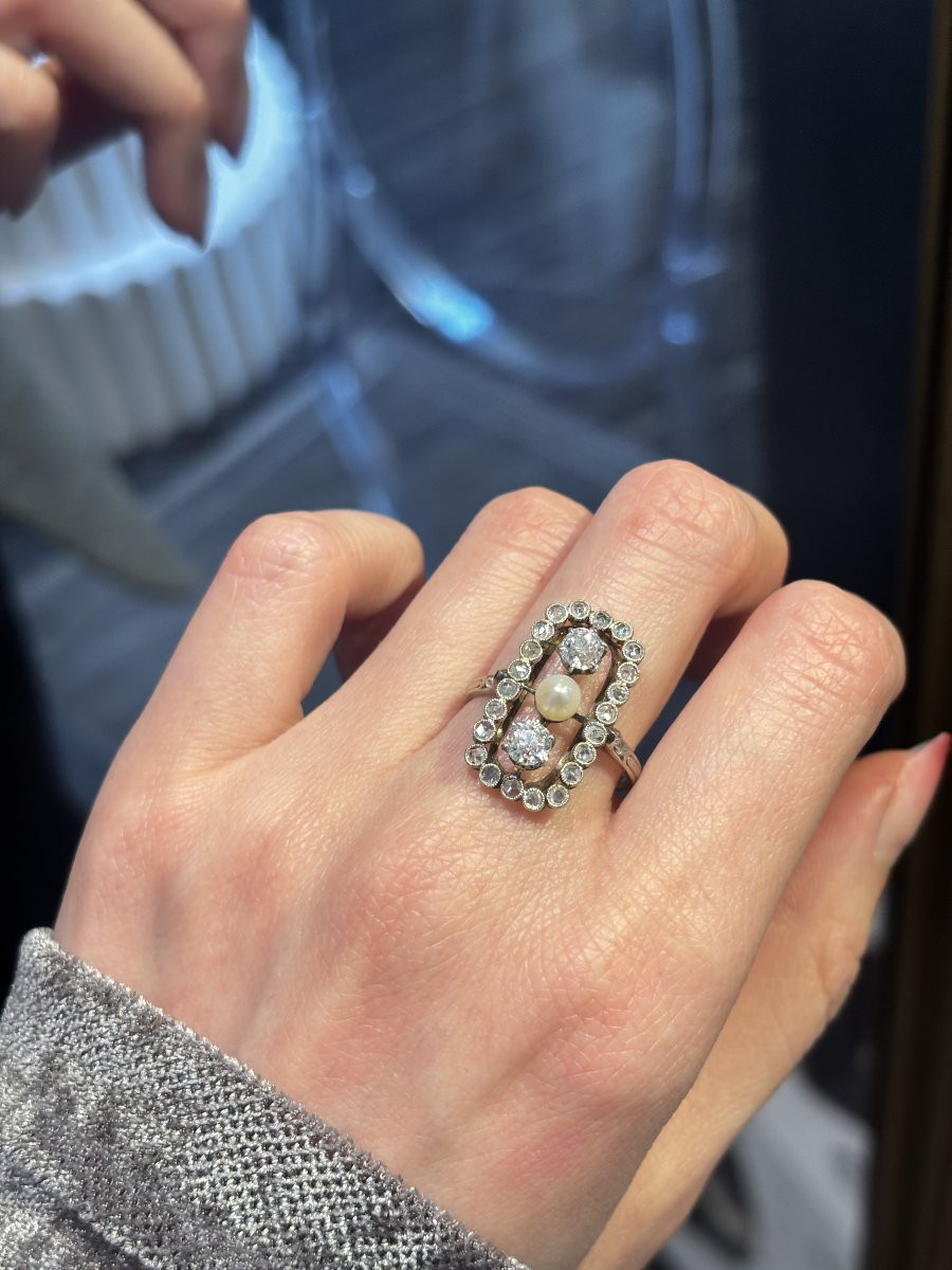 Bague en or, diamants et perle fine vers 1910-photo-3