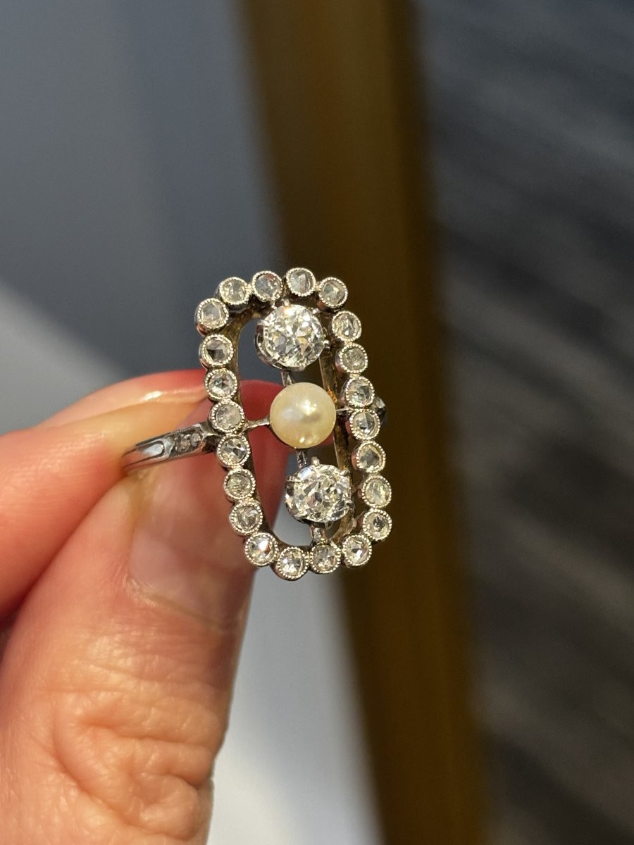 Bague en or, diamants et perle fine vers 1910-photo-4
