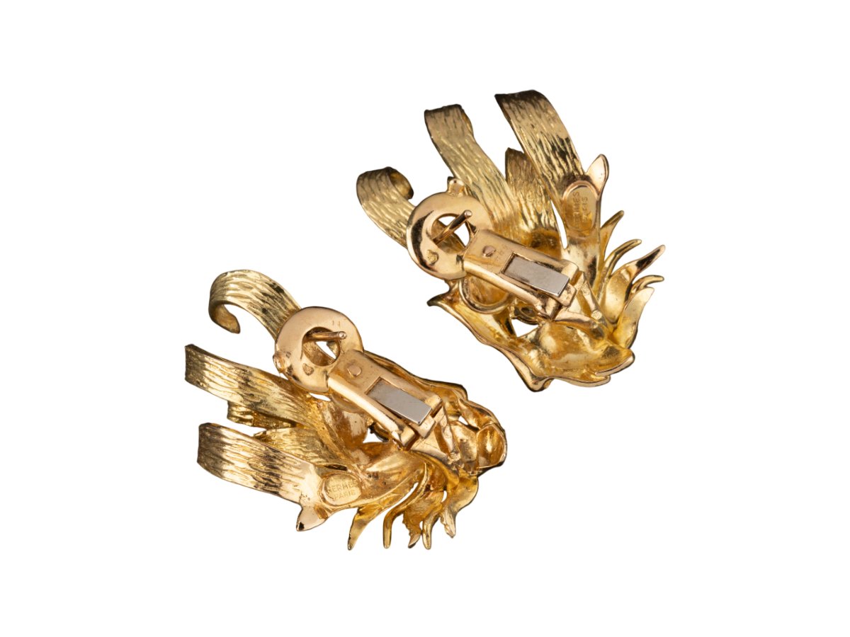 Hermès - Pair Of "mistigri" Gold Earrings-photo-2