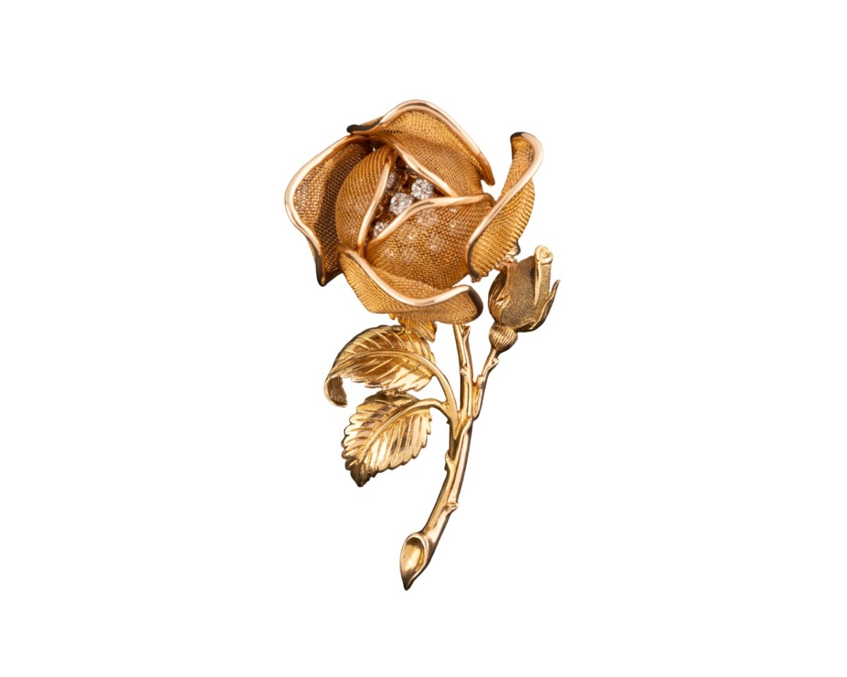 Broche Fleur en or et diamants année 1950-photo-2