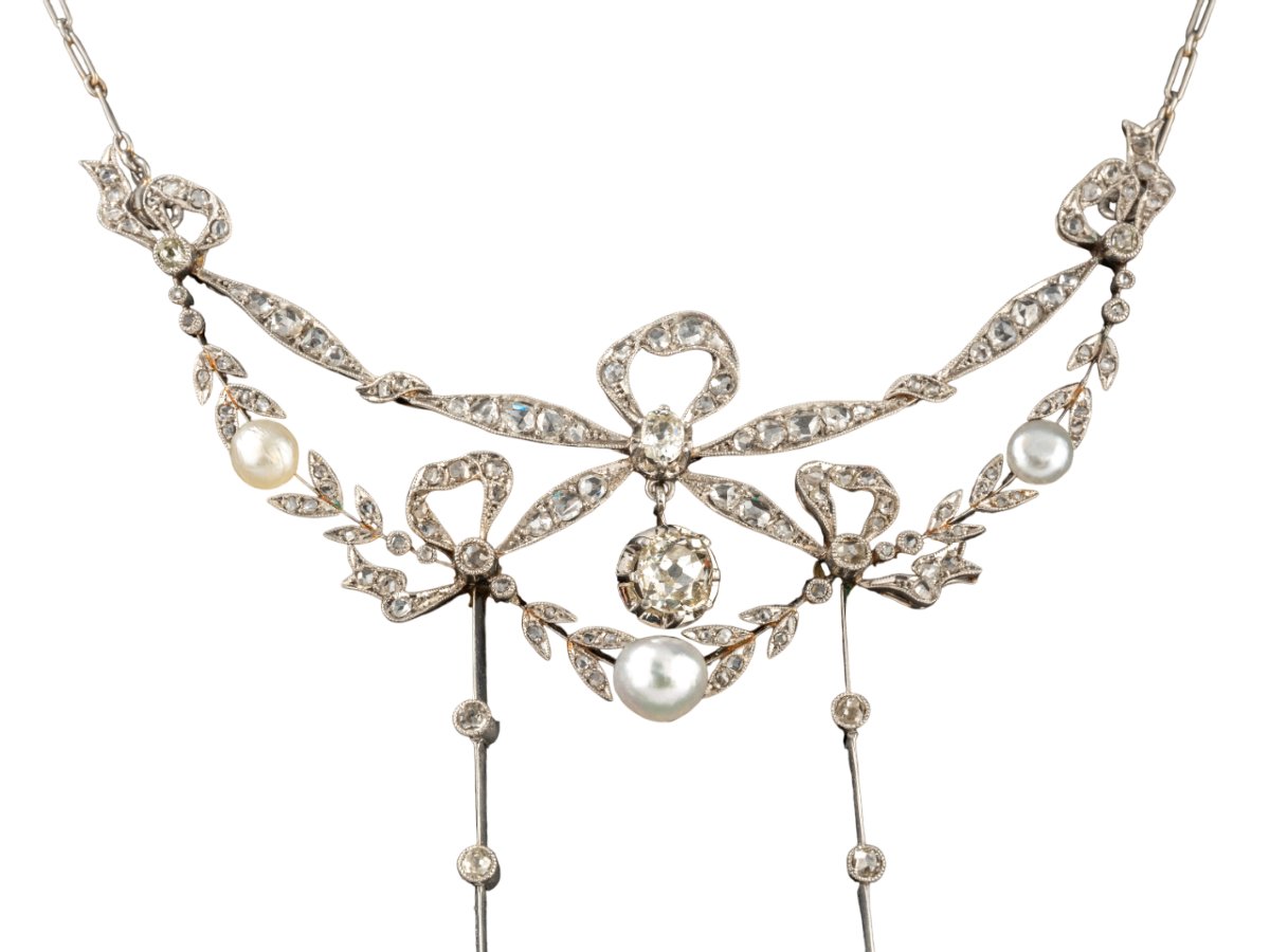 Ribbon Knot Drapery Necklace, Circa 1900-photo-3