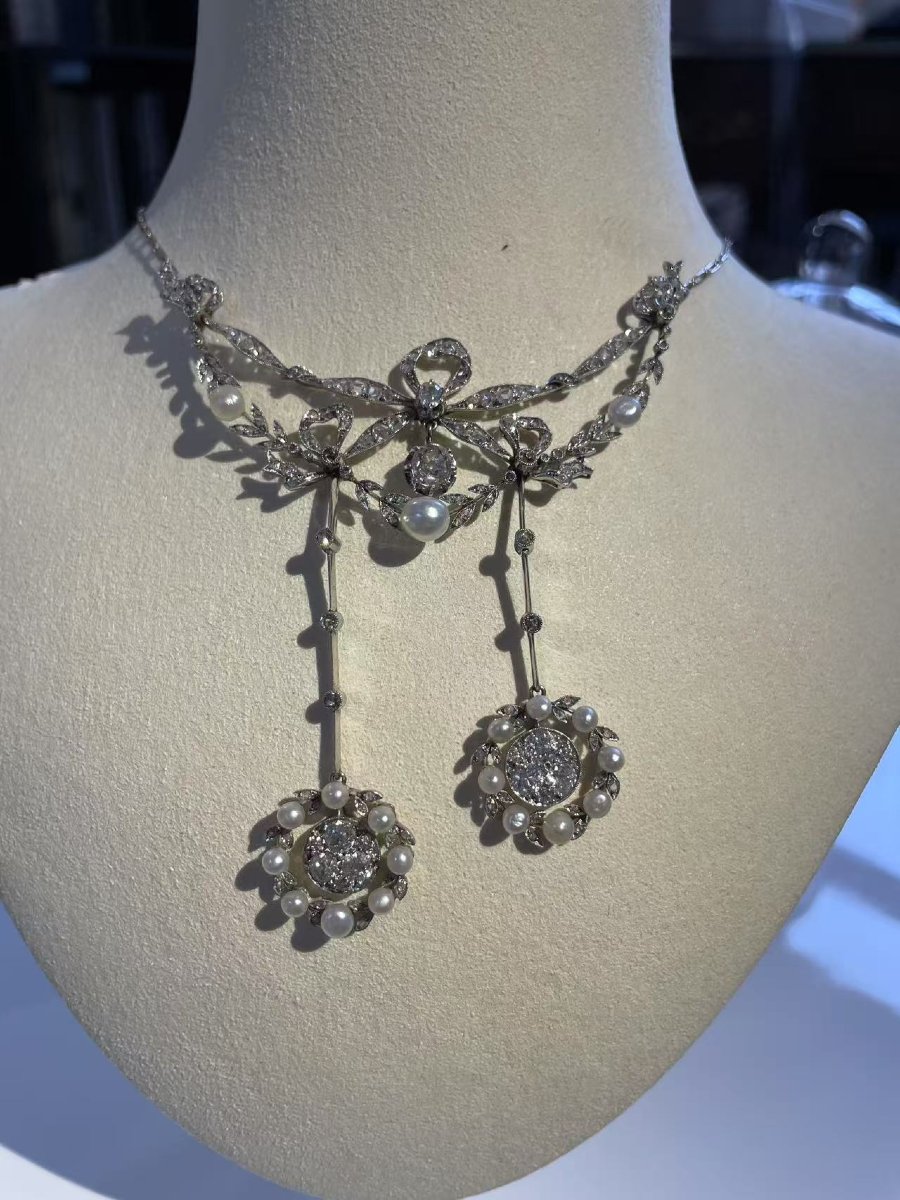 Ribbon Knot Drapery Necklace, Circa 1900-photo-4