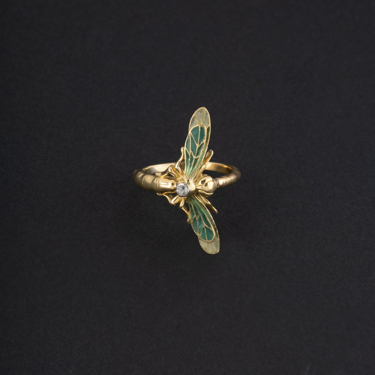 Art Nouveau Gold Dragonfly Ring Circa 1900-photo-3