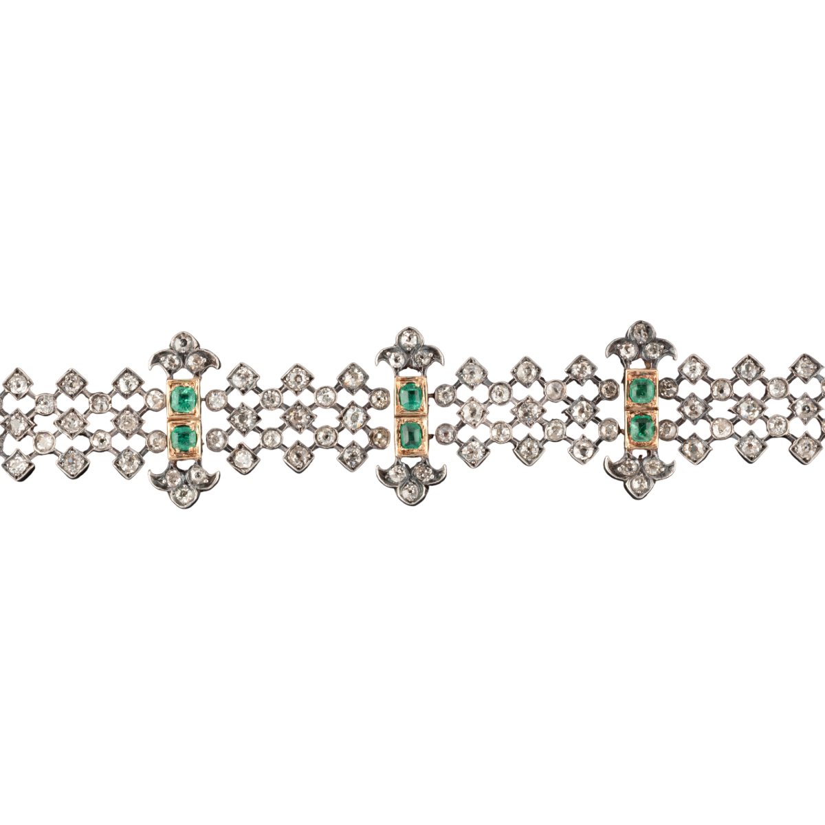 Bracelet In Silver, Gold, Emeralds And Diamonds, Late 19th Century-photo-2