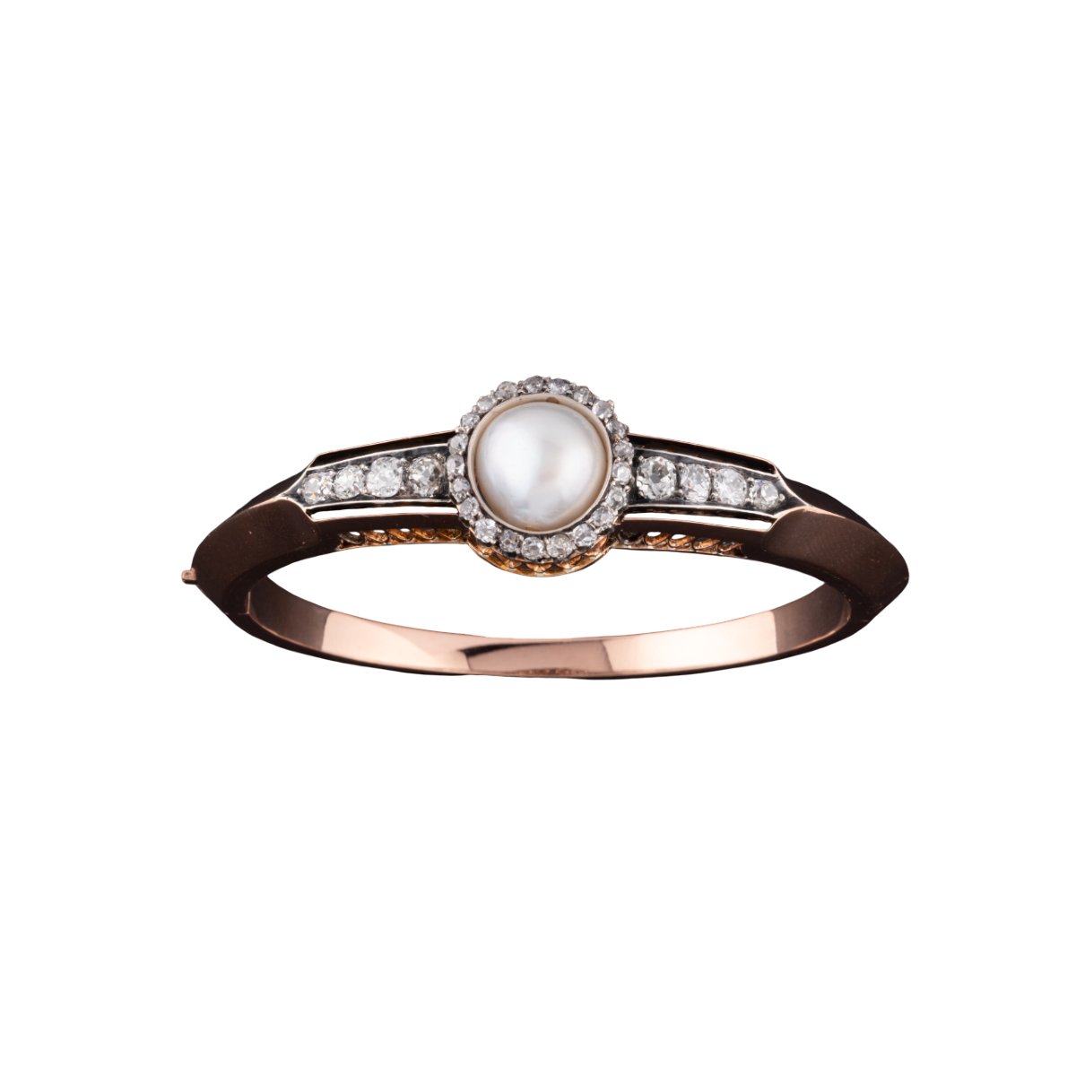 Bracelet rigide en or, diamants et perle fine, XIXè siècle-photo-2