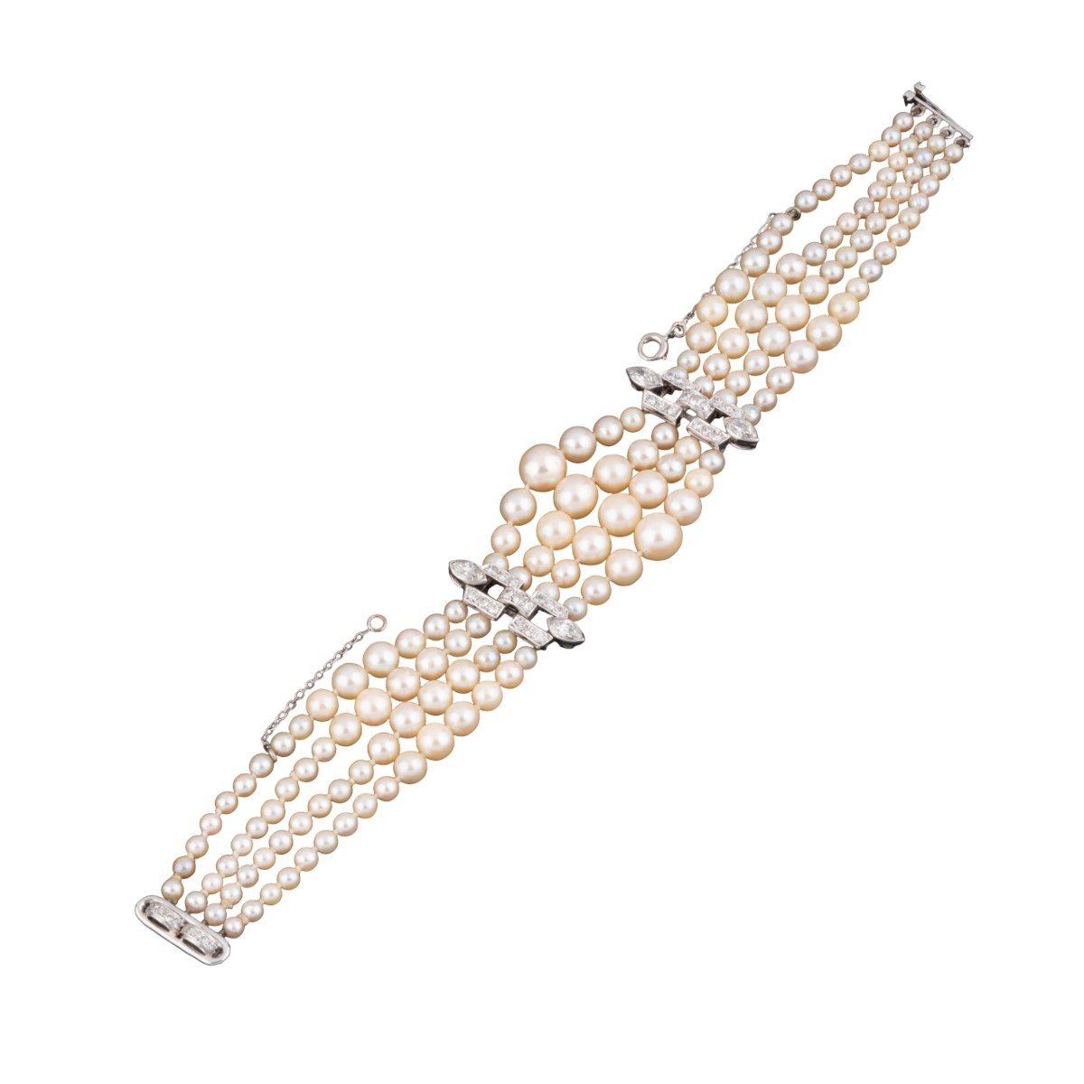 Bracelet Art Déco en or blanc, diamants et perles