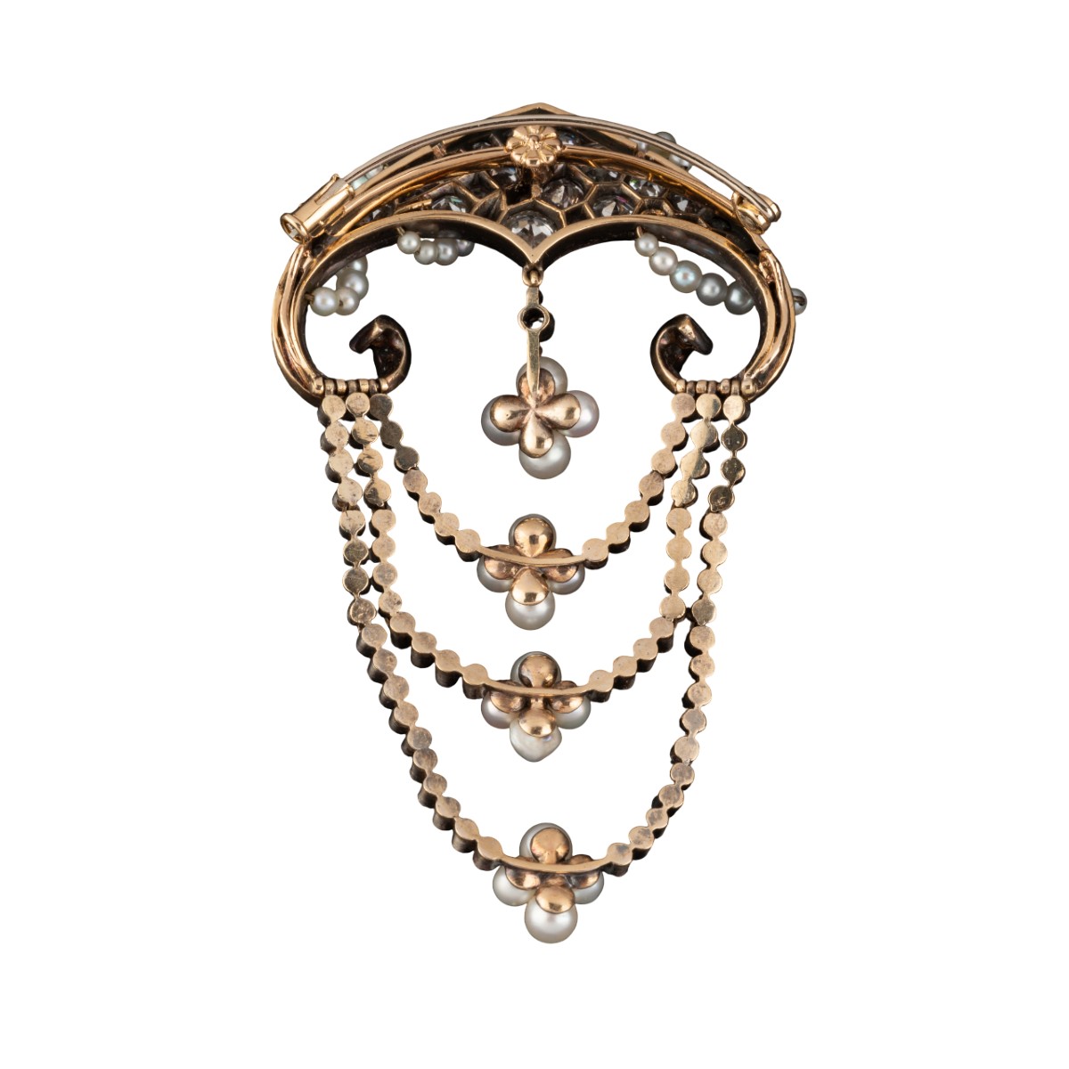 Broche de corsage en or, diamants et perles fines, fin du XIXe siècle-photo-2