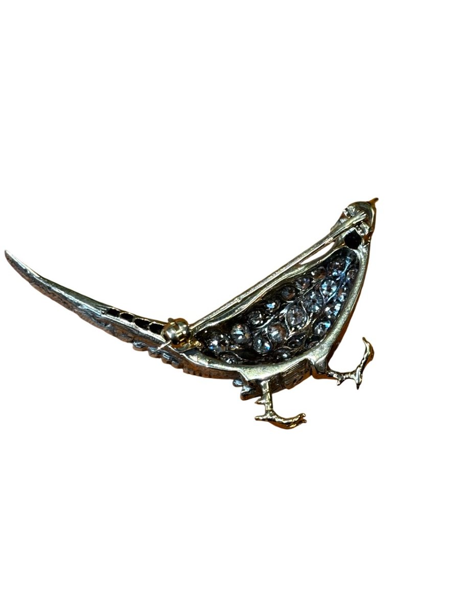 Broche faisan en or, argent et diaments, XIXe siècle-photo-3